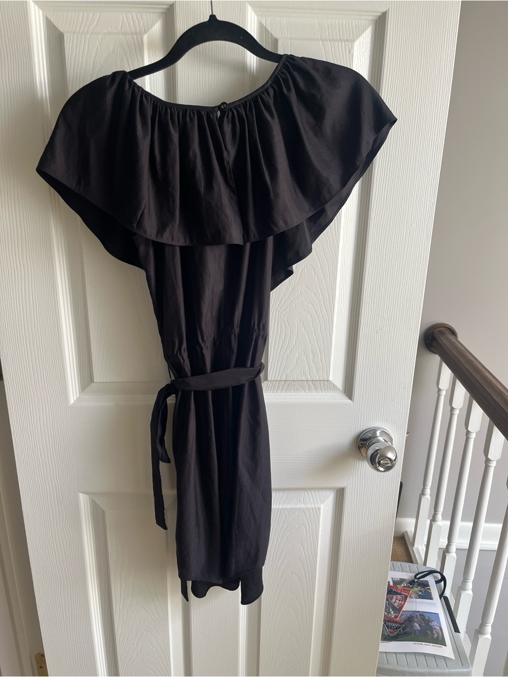 Rebecca Taylor Black One-Shoulder Ruffle Dress with Waist Tie